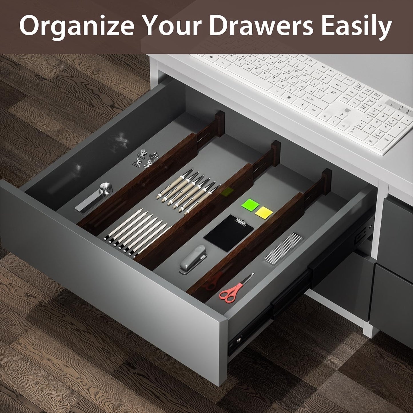 4 PCS Drawer Divider, 17"-22" Adjustable Bamboo Drawer Dividers Organizers, Expandable Separators for Kitchen, Clothes, Dressers, Home, Office, Mocha