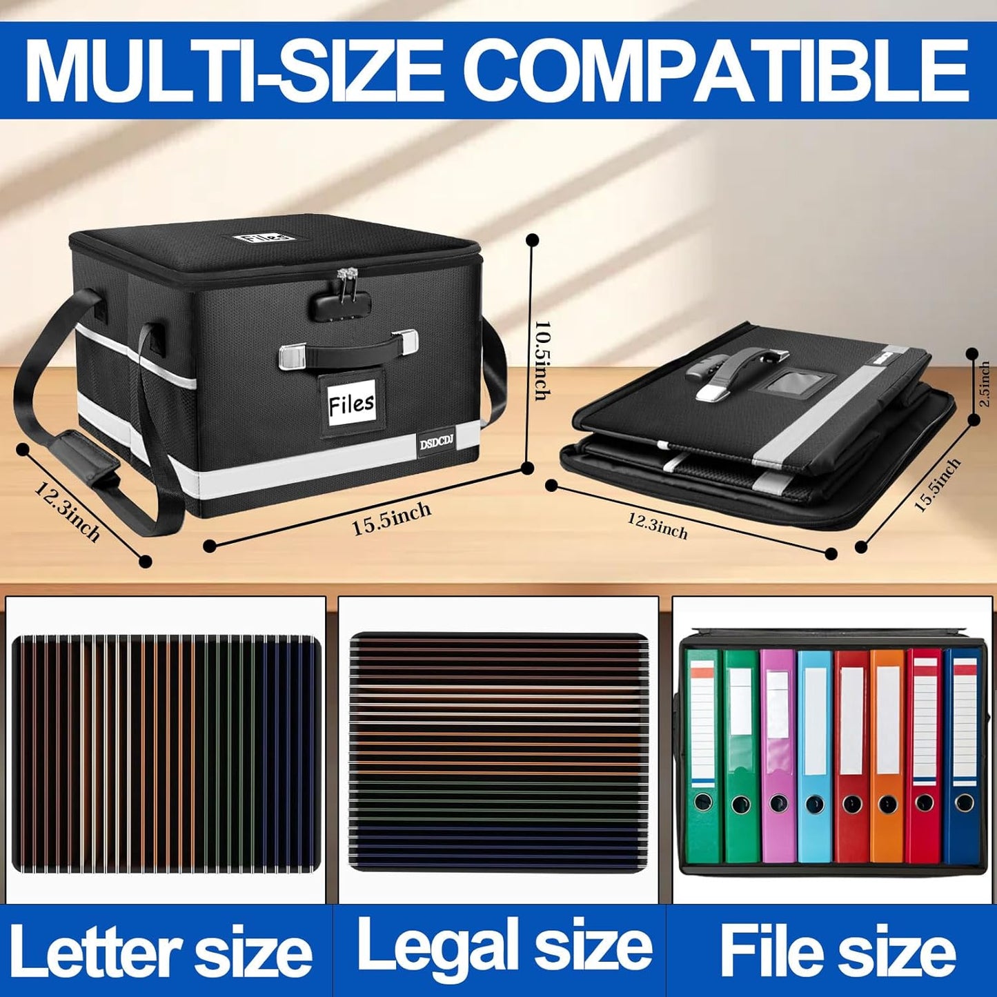 Upgraded Fireproof File Box with Stay-Open Straps, Fireproof Document Box with Lock, Portable File Organizer Filing Cabinet with Handles for Hanging Letter/Legal Folder, 15.5" x 12.3" x 10.5"