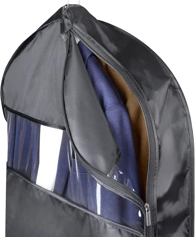 Univivi Garment Bags for Travel and Storage 43" Hanging Suit Bag Clear Suits Cover with Mesh Pockets for Coat, Shirt, Jackets, dresses