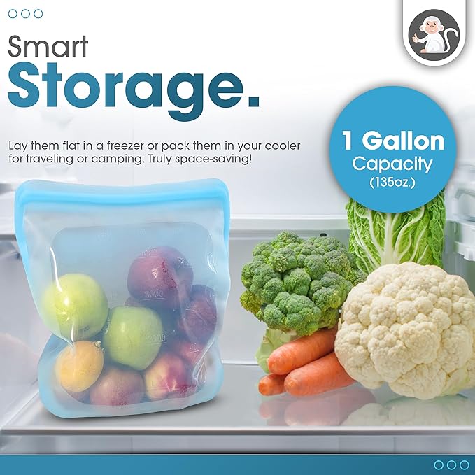 135oz. XXL Reusable Silicone Bag - 1 Gallon Freezer Bags for Food Storage, Meal Prep, Zero Waste, Kitchen Organization, Sous Vide, and Freezer Safe Containers (Extra Large, Blue)