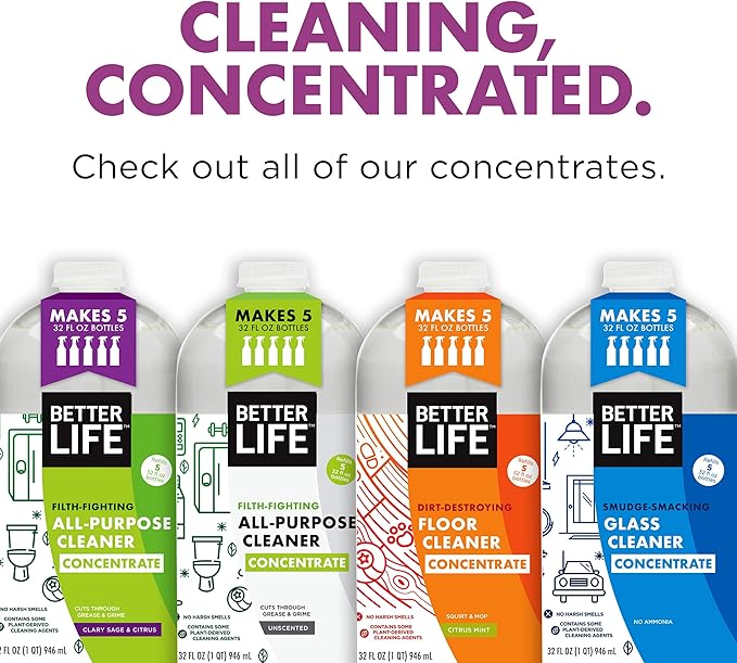 Better Life Floor Cleaner Concentrate- Liquid Multipurpose Cleaner for Wood, Tile, Laminate, Vinyl, Bamboo - Citrus Mint 32oz