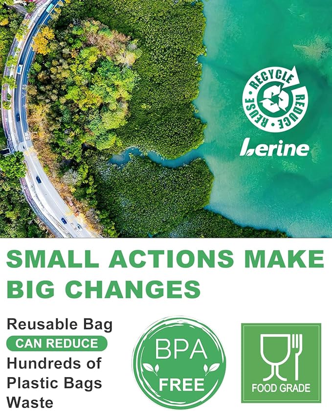 Lerine 22 Pack Reusable Sandwich Bags Dishwasher Microwave Safe, Stand Up Reusable Bags Silicone and BPA Free, Reusable Food Storage Quart Bags for Lunch, Fruits (Green Gray, 22Sandwich)