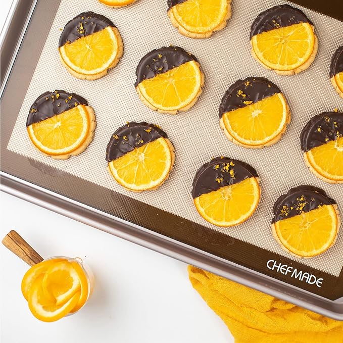 CHEFMADE 17-Inch Silicone Baking Mat with Measurements, Non-stick Heat Resistant Rolling Dough Mat, for Pastry,Pizza, Fondant and Pie Crust Making 11.7" x 16.7" (Brown)