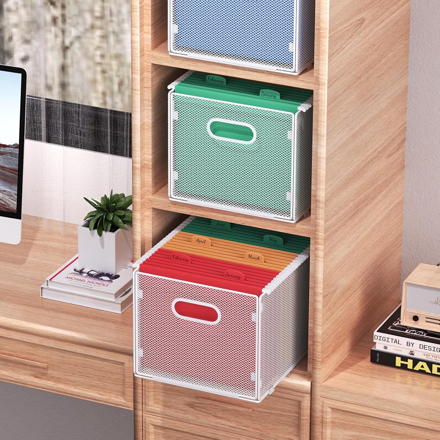 Samstar Hanging File Organizer, Mesh File Folder Organizer Crate Cabinet Inserts Storage Box, Letter Size,White