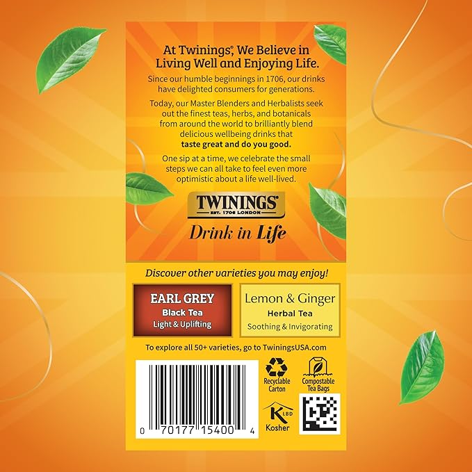 Twinings Lady Grey Black Tea Individually Wrapped Bags, 20 Count (Pack of 6), Orange & Lemon Peel with a Hint of Bergamot, Caffeinated, Enjoy Hot or Iced, 120 Teabags