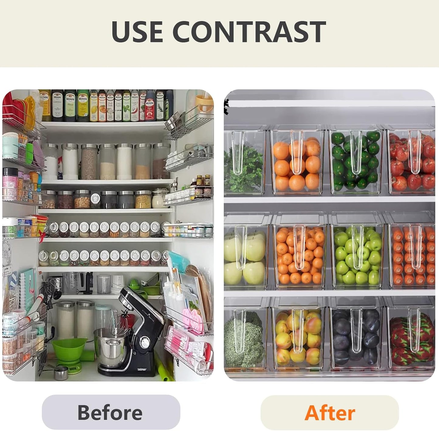 2 Pack Fruit Containers for Fridge, Stackable Ice Container for Freezer with Handles, Clear Pantry Organization and Storage, Kitchen Organization for Food Vegetable Salad with Lids