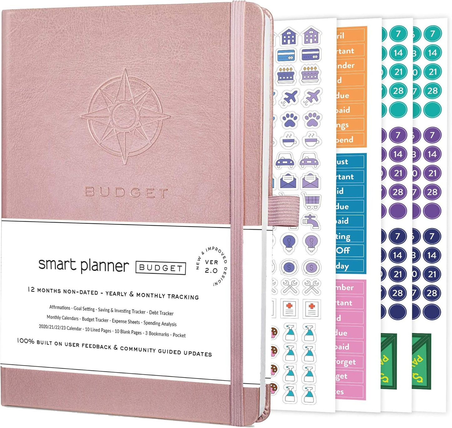 Smart Planner Budget Book – A5 Size 8.6 x 5.7 inches – Undated Budget Planner Organizer with Calendars, Debt Tracker, Expense Sheets, Savings Trackers and More – Inner Pocket for Receipts (Rose Gold)