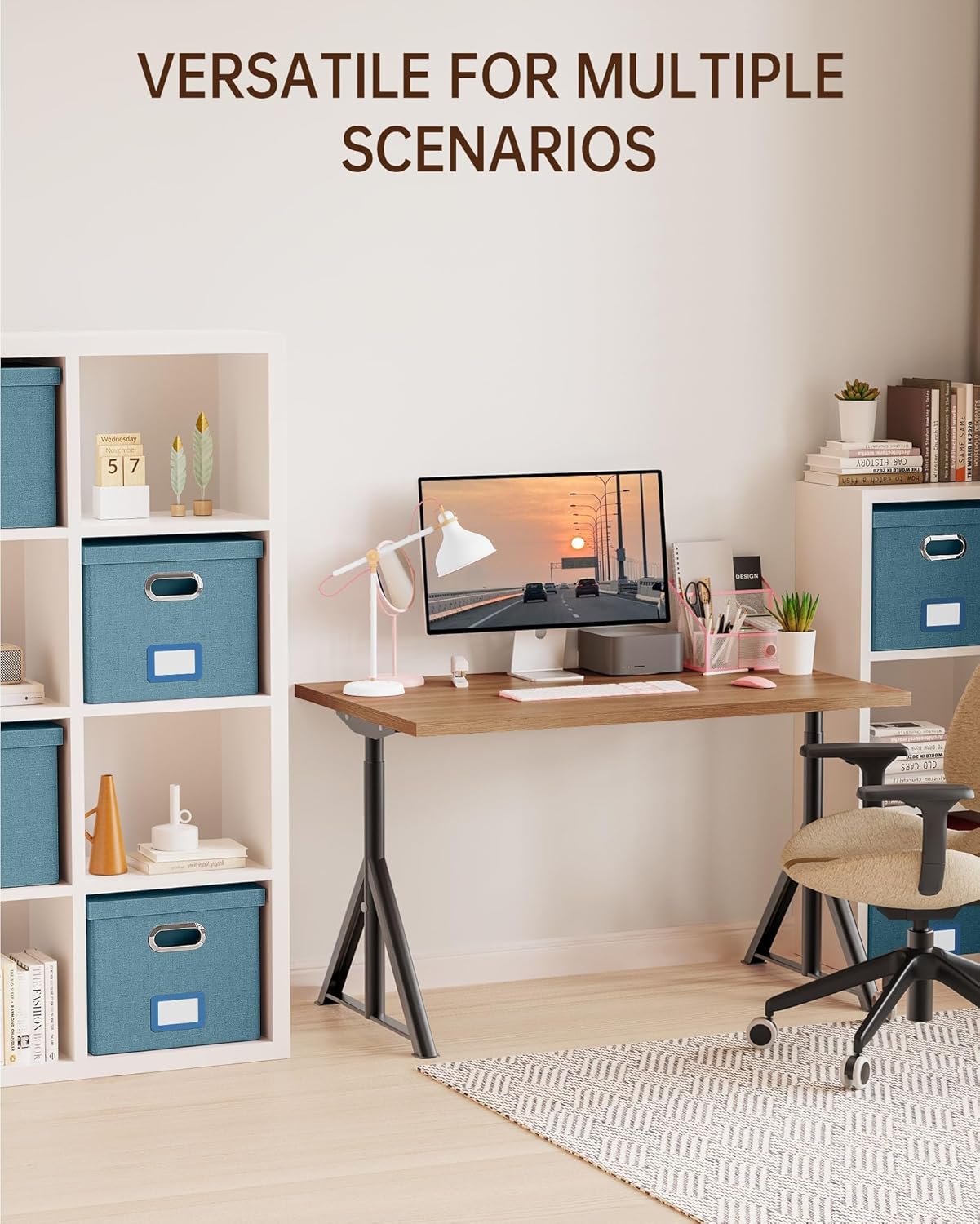 Oterri File Organizer with Lid, File Box, File Cabinet for Letter File Folder Storage, Hanging File Organizer for Office/Decor/Home,Document Organizer, 1 Pack,Dark-Blue-Box Only