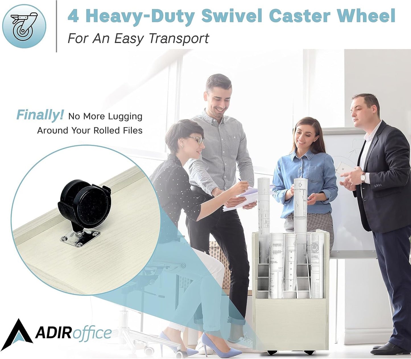 Adir Blue Print Storage Organizer - Mobile Roll File Cart, Construction Plan Holders, Blueprint Cabinet with Wheels, Roll Files Storage for Office and Home (20 Slots, White)