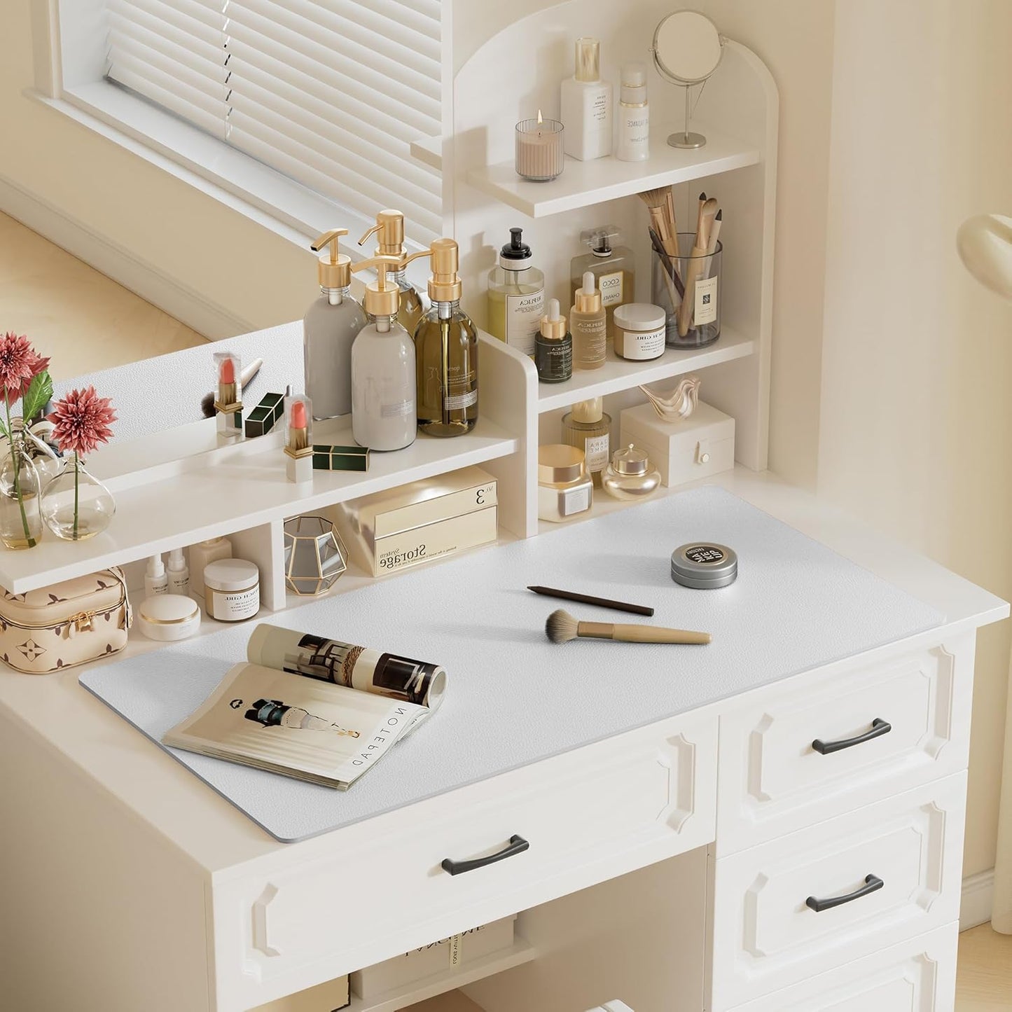 Aothia Faux Leather Desk Mat – Large Mouse Pad, Non-Slip PU Leather Blotter, Waterproof Writing Surface for Office and Home (Barely Grey, 47.2" x 23.6")