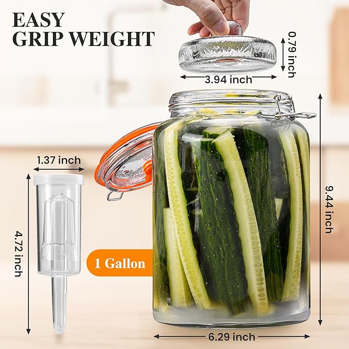 1 Gallon Fermentation Jars with Weights & Airlocks, Fermenting Kit for Sauerkraut, Kimchi, Kombucha and Pickles, 2 Pack