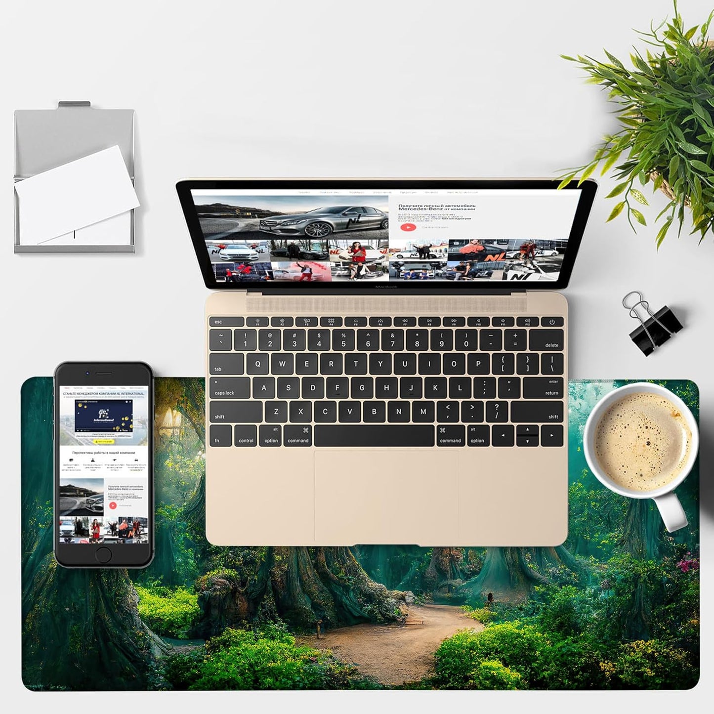 Gaming Desk Pad Large Extra Length Mysterious Forest Mouse Pad Keyboard Laptop Non-Slip Waterproof with Rubber Base Thick Stitched Edge Mouse Mat for Office Home 35.4 x 15.7 Inches