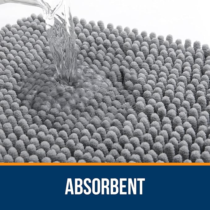 OLANLY Bathroom Rugs 40x32, Extra Soft Absorbent Chenille Bath Rugs, Rubber Backing Quick Dry, Machine Washable Bath Mats for Bathroom Floor, Tub and Shower, Home Decor Accessories, Grey