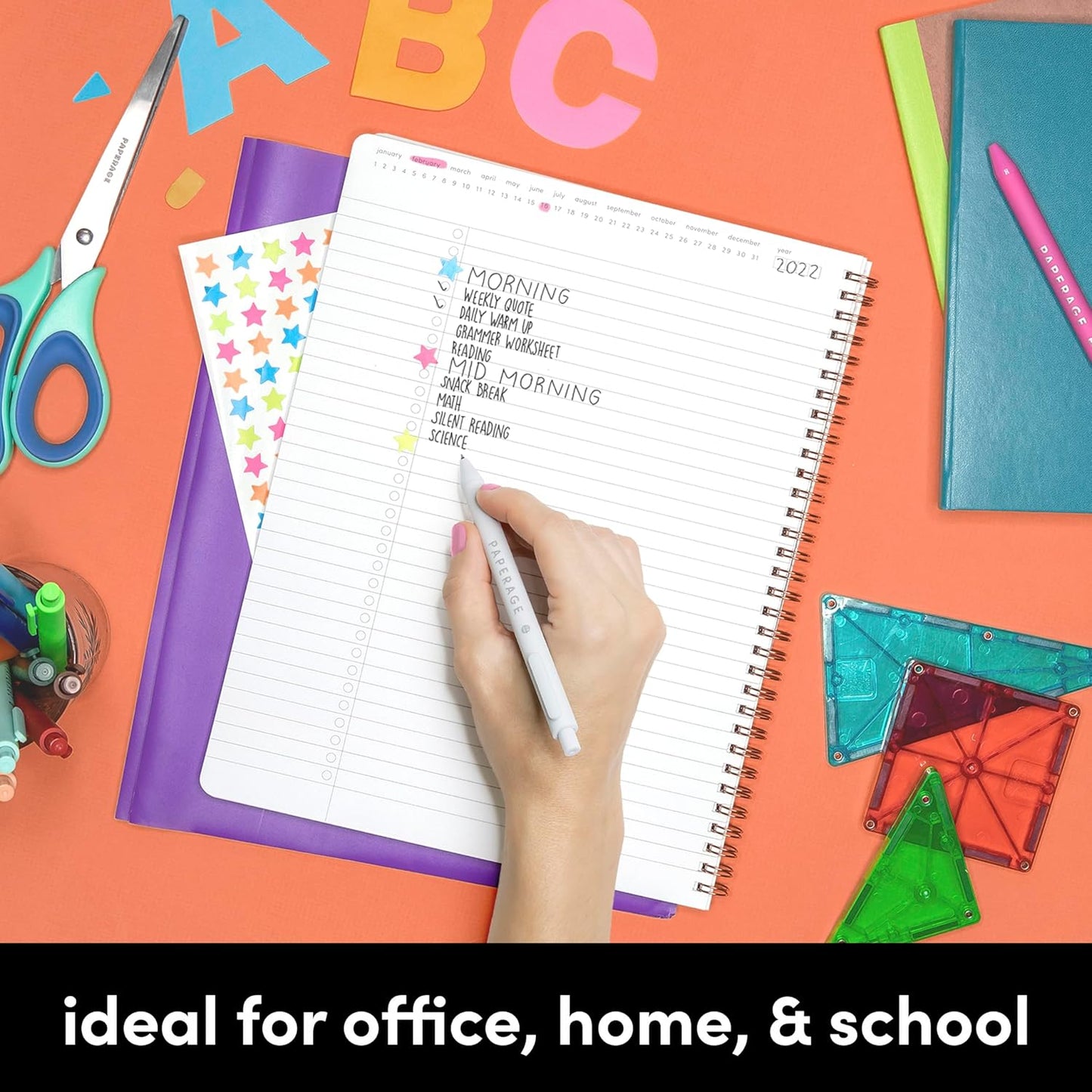 PAPERAGE Undated Daily Planner & To Do List Notepad (Dark Green), 8.5 in x 11 in, Spiral Bound Planner Notebook for Work, School or Home, 104 Lined Pages With Date Tracker for Plans & Notes