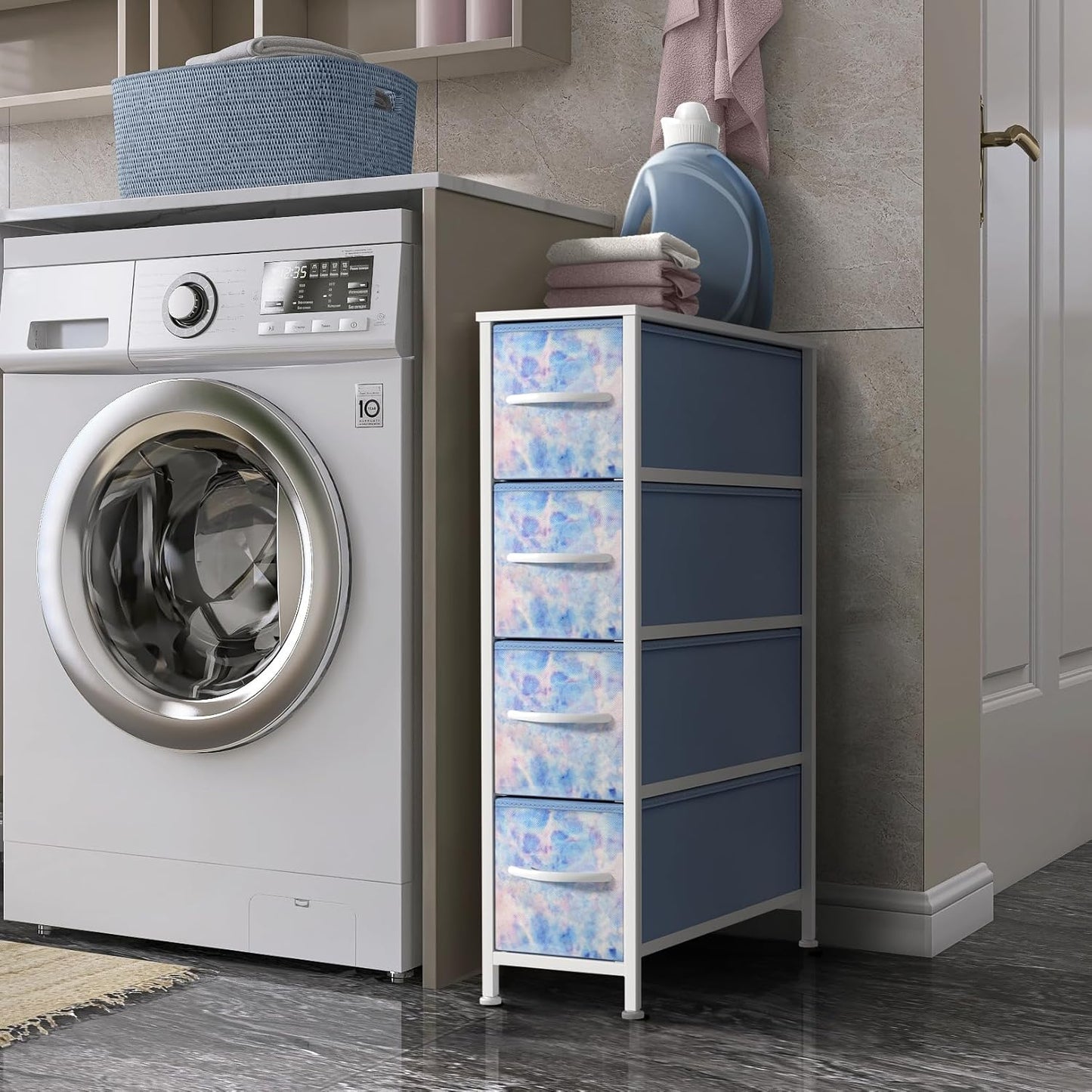 Sorbus Kids Narrow Dresser with 4 Drawers - Vertical Slim Storage Chest of Drawers with Steel Frame, Wood Top & Easy Pull Fabric Bins for Small Spaces, Closets, Bedroom, Bathroom & Laundry