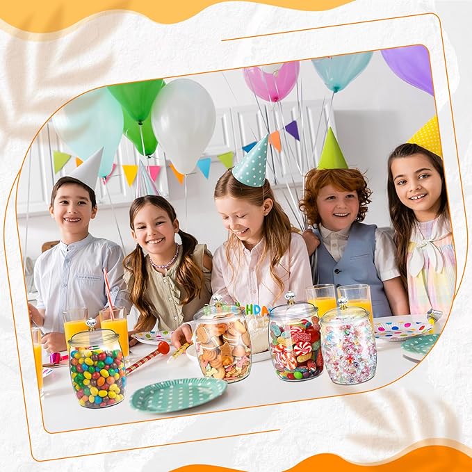 Nuogo 4 Pcs Plastic Candy and Cookie Jars with Lids Clear Cookie Container Candy Jars Large Airtight Apothecary Storage Organization for Wedding Home Kitchen Bar(42 oz)