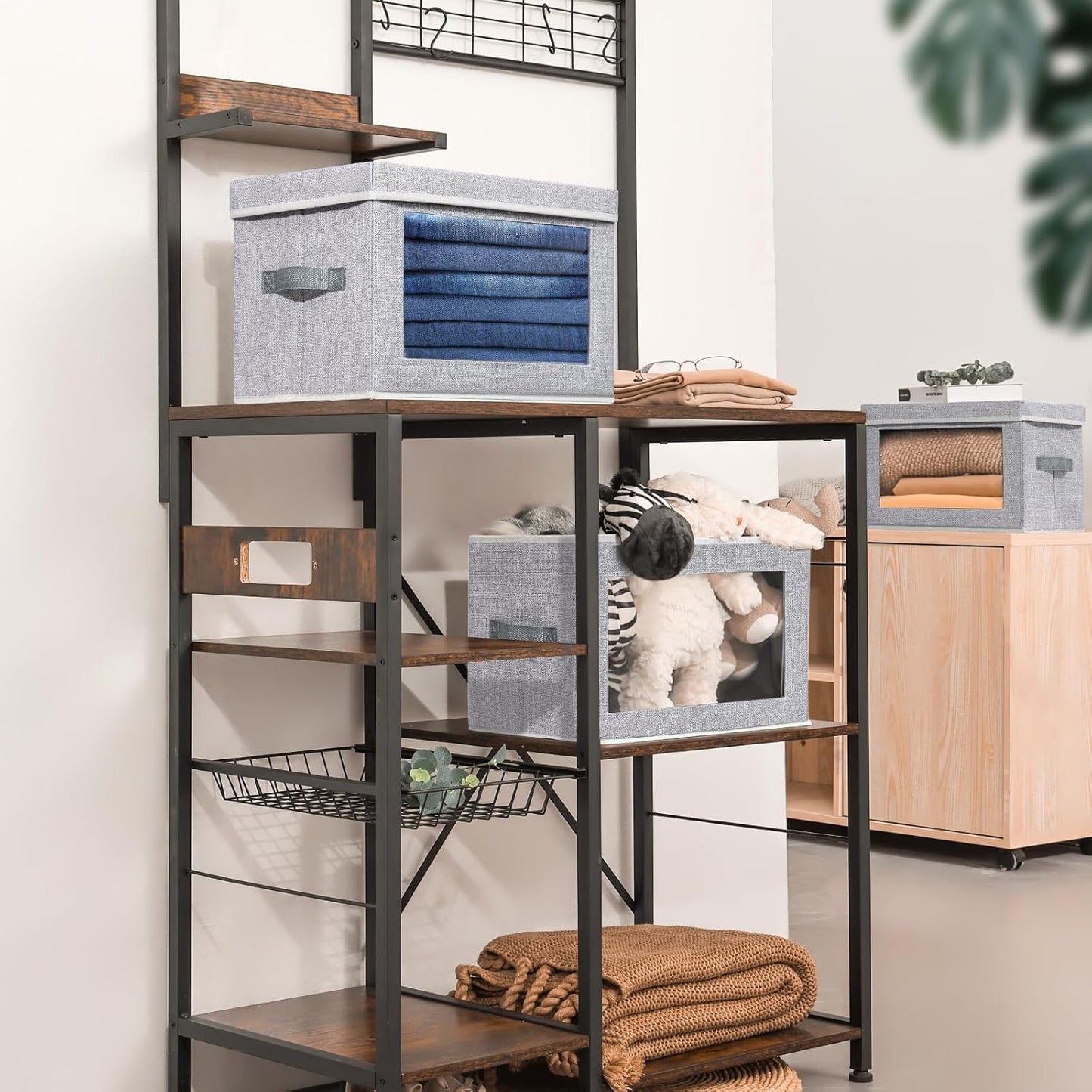 Stackable Storage Bins with Lids - Medium Storage Box with Lids, Foldable Storage Bins, Wardrobe Clothes Organizer with Window, Cubes Storage Bins for Living Room, 6 Pack, Blended