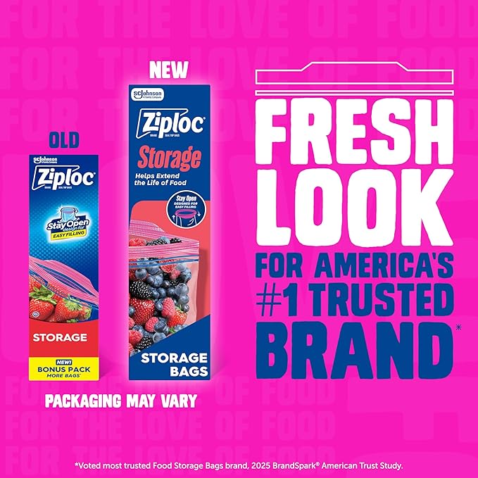 Ziploc Gallon Food Storage Bags, Stay Open Design with Stand-Up Bottom, Easy to Fill, 42 Count (Packaging May Vary)