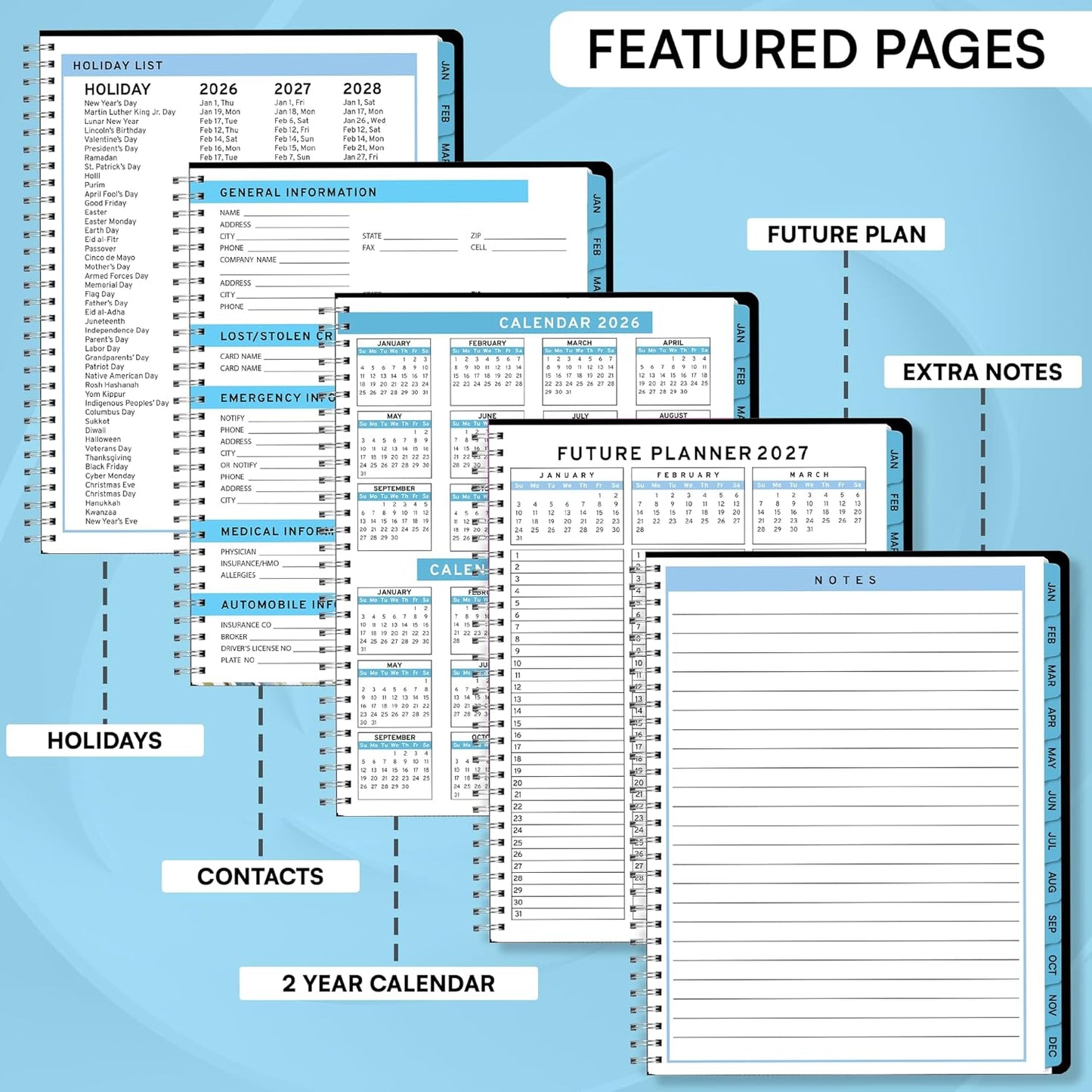 Ensight 2026 Appointment Book and Planner 6.5" x 8.5" Large Hourly Weekly Daily Schedule Book with Tabs, 30 Minute Time Slots, Blue Calendar Organizer Jan 2026–Dec 2026 Appointment Planner - Blue