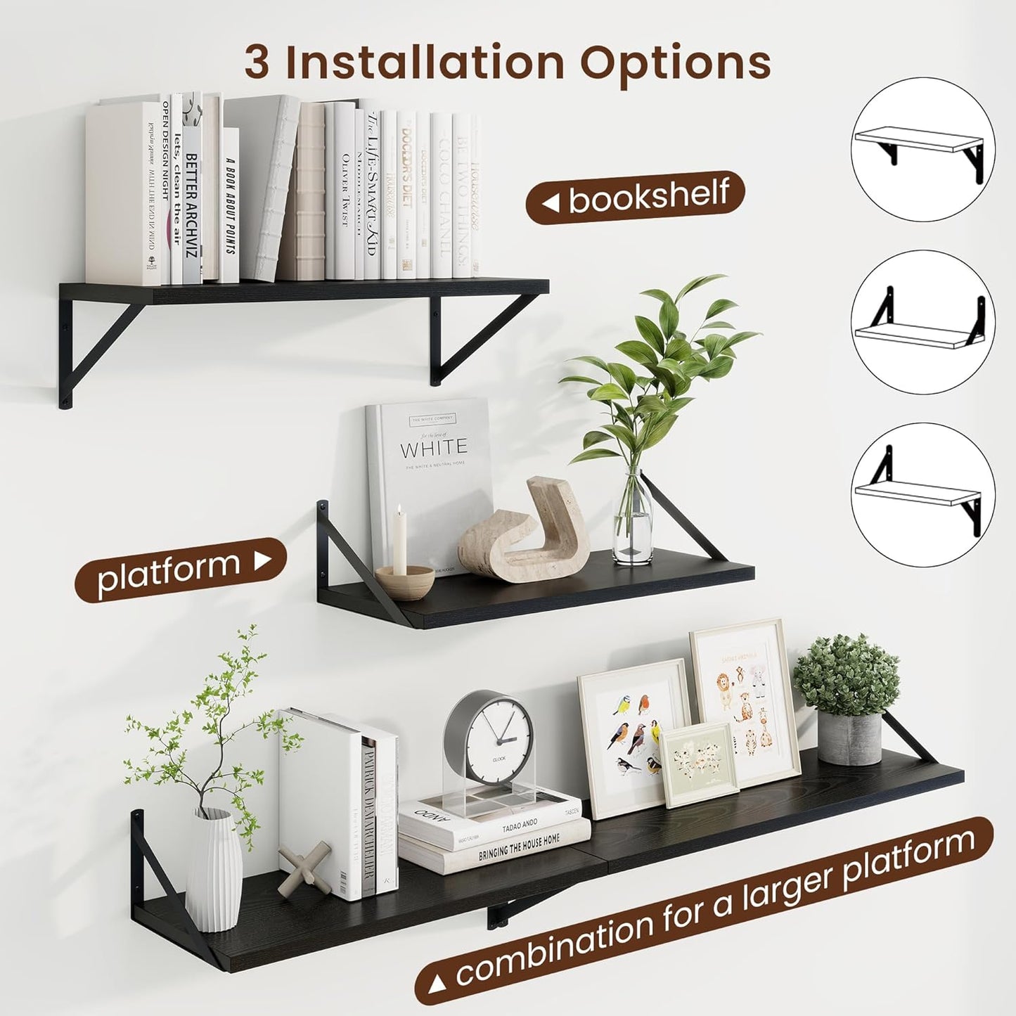 Axeman Black Floating Shelves for Wall - 24 Inch Wide x 10 Inch Deep Floating Shelves Set of 2 -Black Wide Wall Shelves for Living Room Bathroom Bedroom