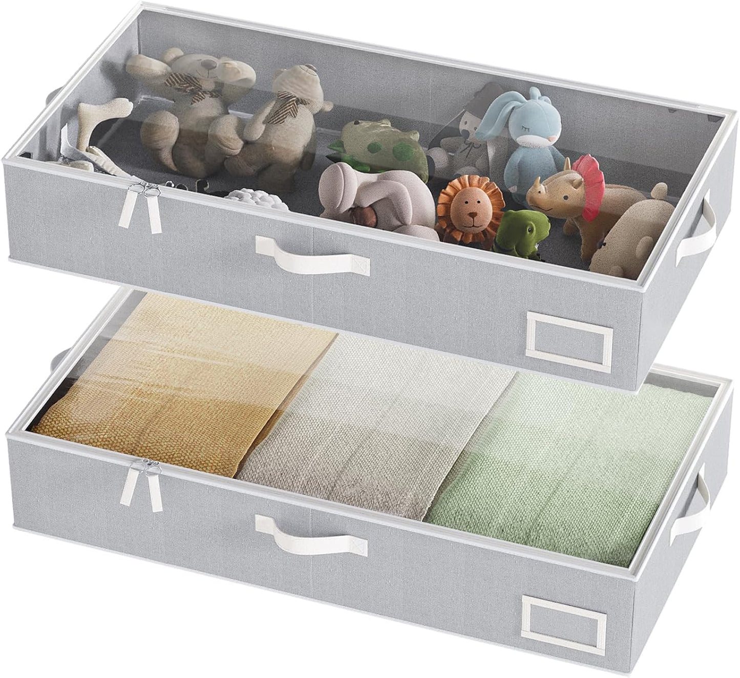 Under Bed Storage, Under Bed Storage Containers Bins for Clothes, Large Linen Underbed Closet Organization Bins, 2 Pack Collapsible Underbed Bin Dorm for Clothes, Sweater, Gray