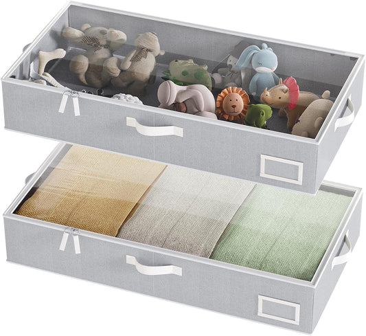 Under Bed Storage, Under Bed Storage Containers Bins for Clothes, Large Linen Underbed Closet Organization Bins, 2 Pack Collapsible Underbed Bin Dorm for Clothes, Sweater, Gray