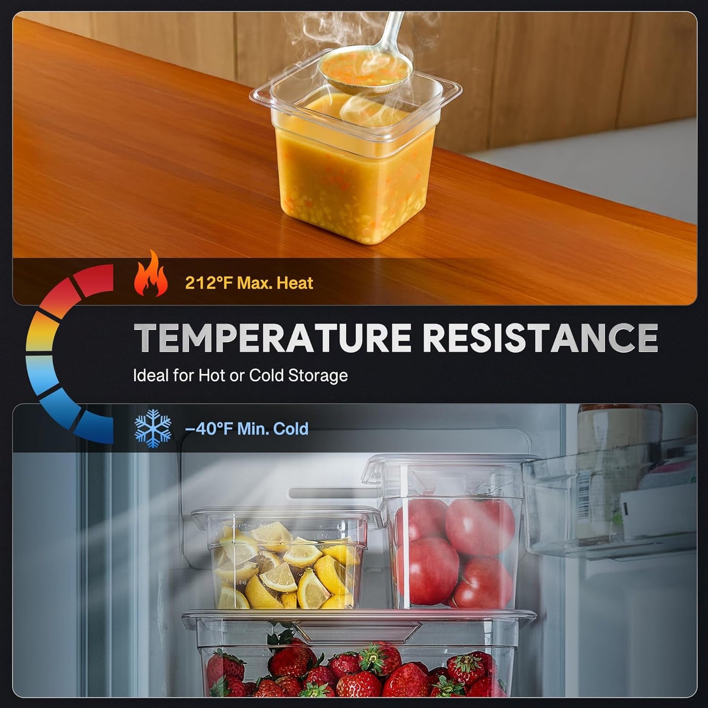 Wilprep 6 Pack Plastic Food Pans with Lids, 1/6 Size 6 in Deep Clear Food Storage Containers, 2.6 qt Stackable Polycarbonate Commercial Hotel Pans for Fruits Vegetables Beans Corns, NSF Listed