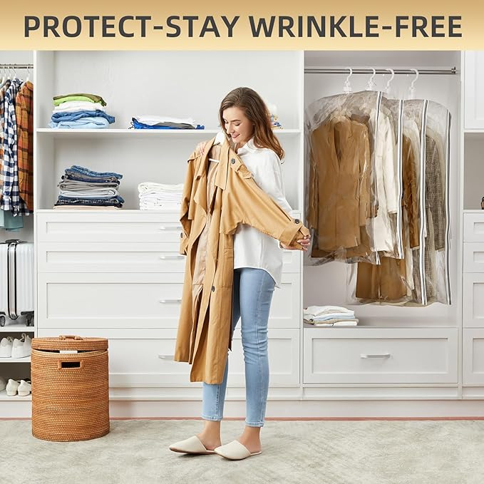 TAILI Hanging Vacuum Storage Sealer Bags Space Saver Bag for Clothing, Suits and Jackets, Closet Organizers, Travel, Set of 4 (2 Long, 2 Short), Clear