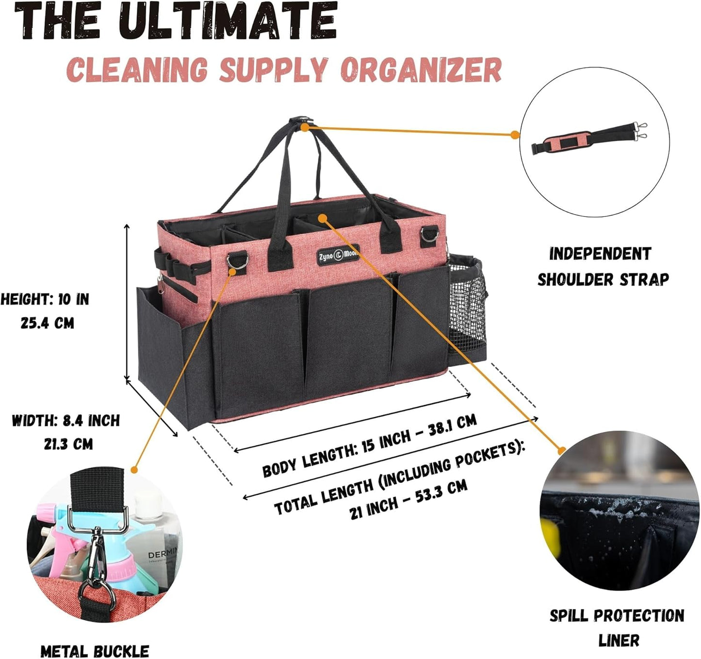Wearable Cleaning Caddy – Portable Detailing Organizer with Spill-Proof Liner, Straps & Handles – Large Tote for Cleaning Pros, Auto Detailers, and Housekeepers – Red/Gray