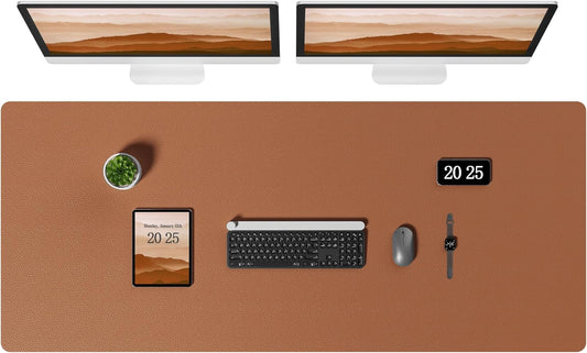 Aothia Leather Desk Pad Protector, Office Desk Mat, Large Mouse Pad, Laptop Desk Pad, Non-Slip PU Leather Desk Blotter, Waterproof Desk Writing Pad for Office and Home (Brown, 55" x 24")