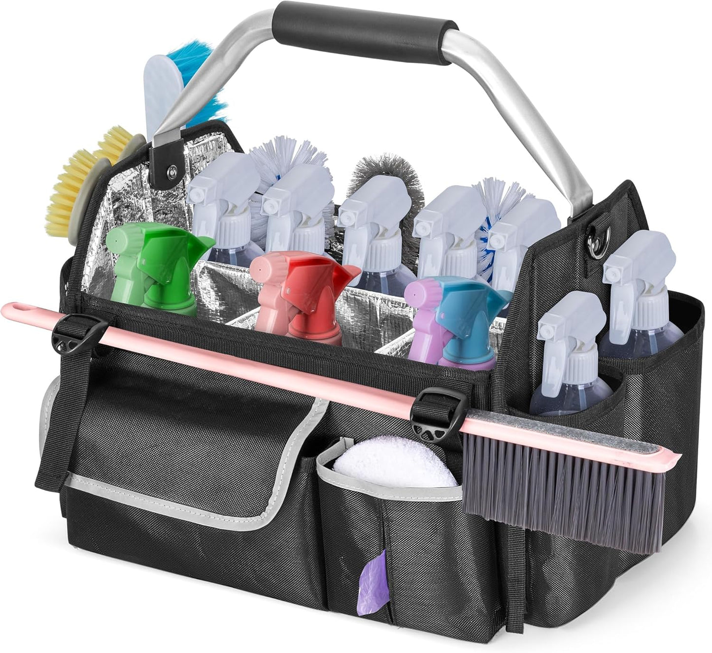 Wearable Cleaning Caddy Organizer, Cleaning Supplies Bag with Divider & Support Pad, Cleaner Tote with Handle & Detachable Shoulder Strap, Housekeeping Storage Box with Multi Pockets, Bag Only