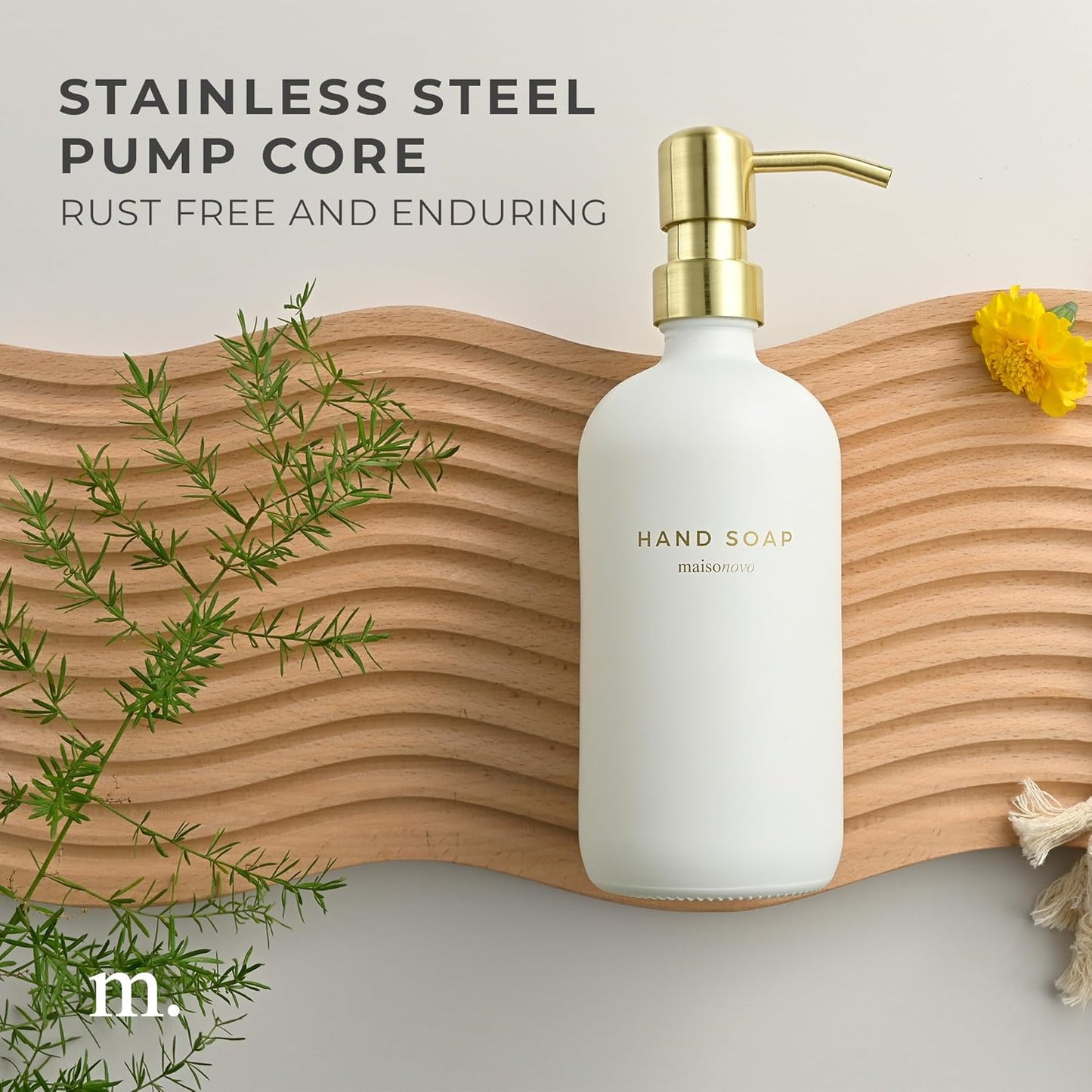 MaisoNovo Soap Dispenser 1-Piece Set | 16.9oz White Bottles with Gold Stainless Steel Pump