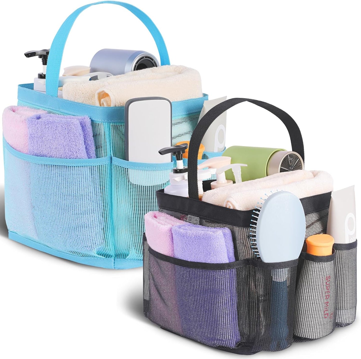 EUDELE 2 Pack Mesh Shower Caddy Portable for College Dorm Room Essentials, Shower Caddy Dorm with 8-Pocket Large Capacity,Shower Bag for Beach,Swimming,Gym