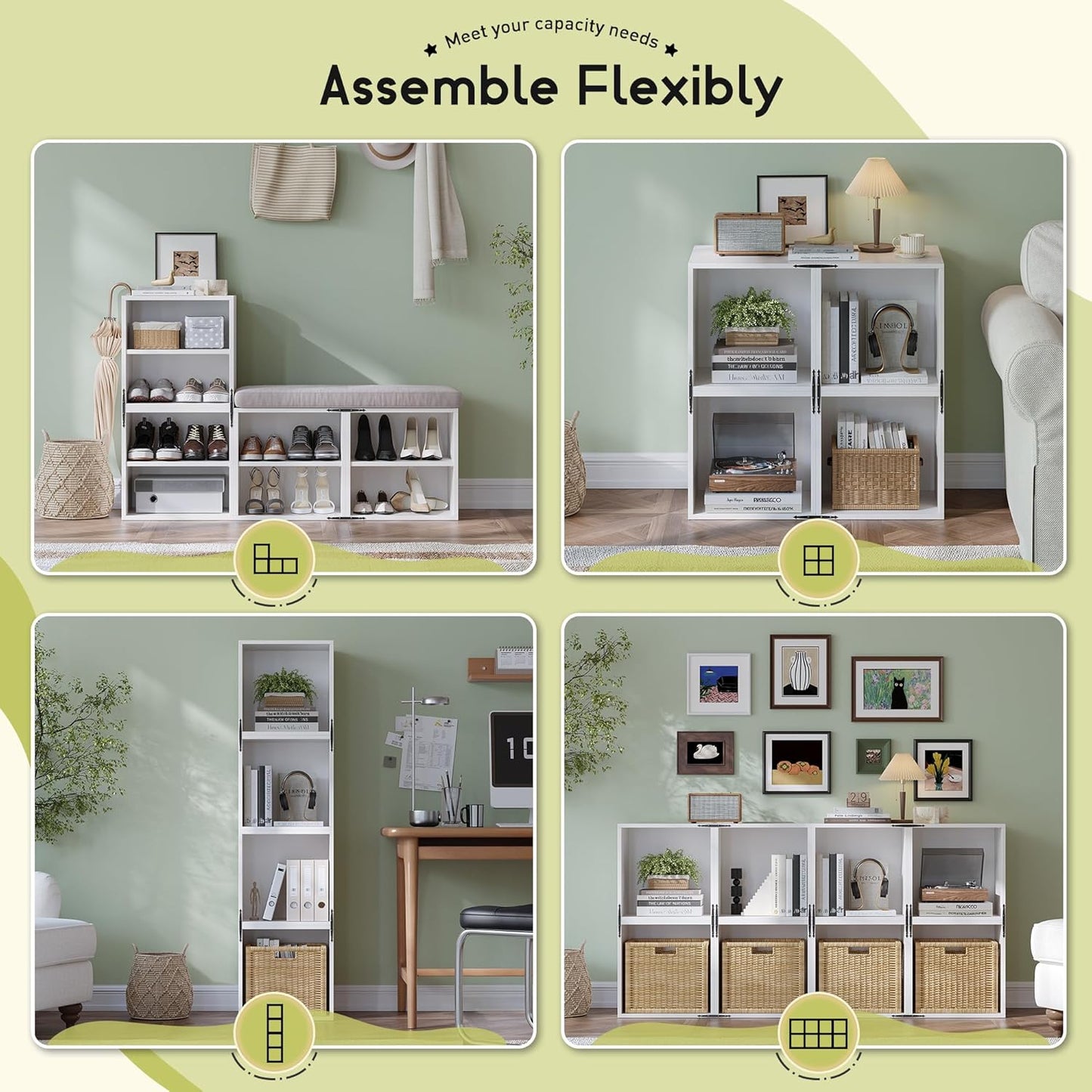 2-Tier Stackable Cube Storage Organizer, DIY Open Storage Display Bookcase with Anti-Tip Design, Cube Book Shelf for Bedroom, Office, Dorm,15" W x 11.81" D x 30" H, White