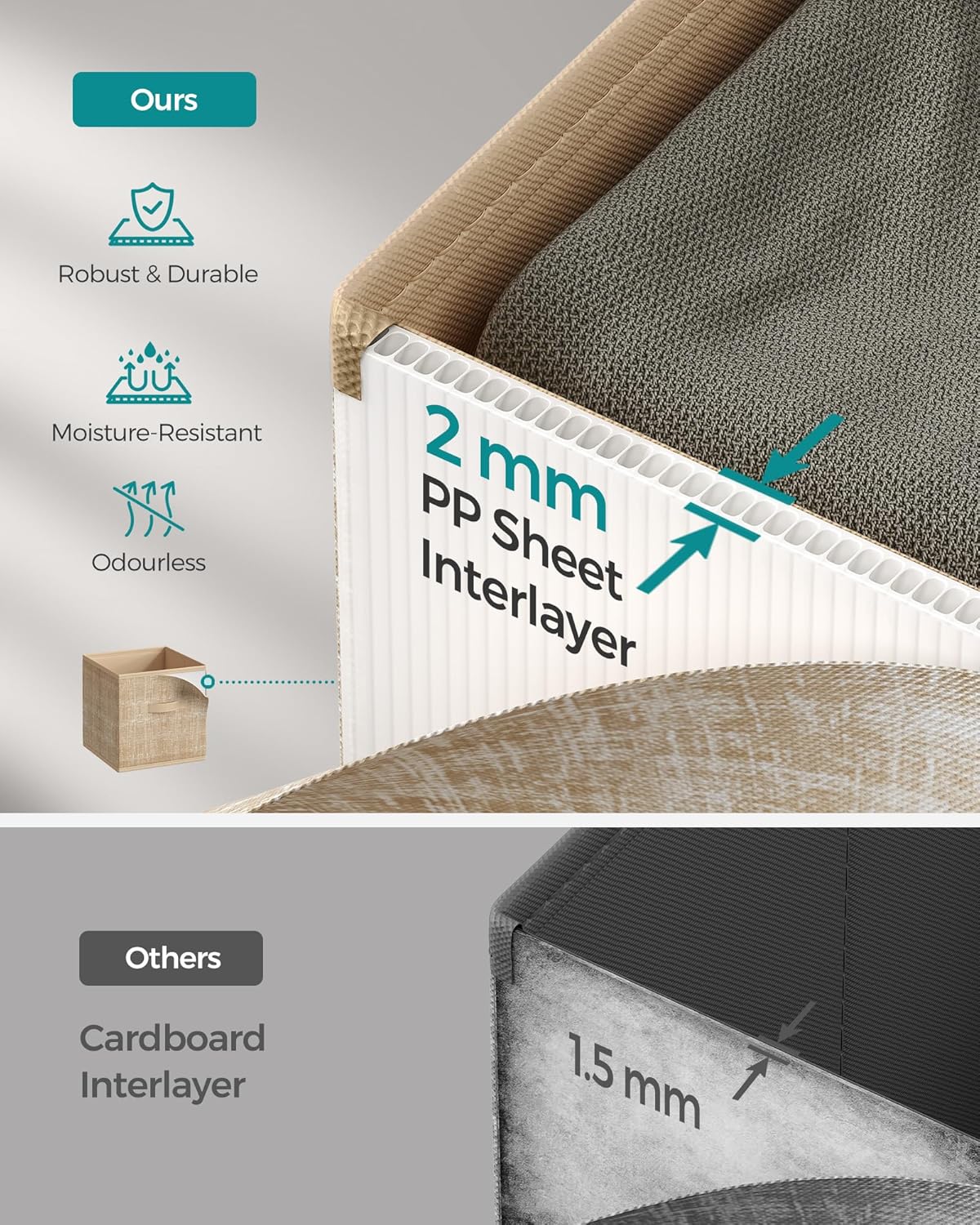 SONGMICS Storage Cubes, 13 x 13 x 13 Inches Non-Woven Fabric Bins with Double Handles, Set of 8, Closet Organizers for Shelves, Foldable, for Clothes, Sand Beige UROB833K03