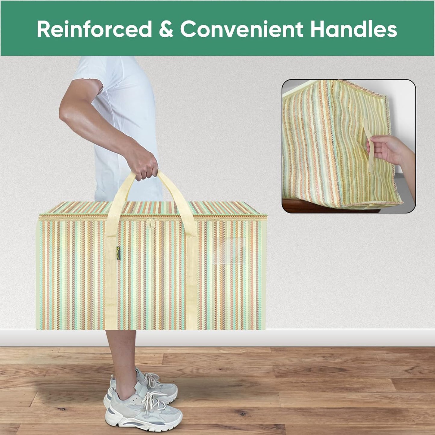 BALEINE 2-Pack Oversized Moving Bags with Reinforced Handles, Heavy-Duty Storage Tote for Clothes, Moving Supplies (Color Strip, 2-Pack)