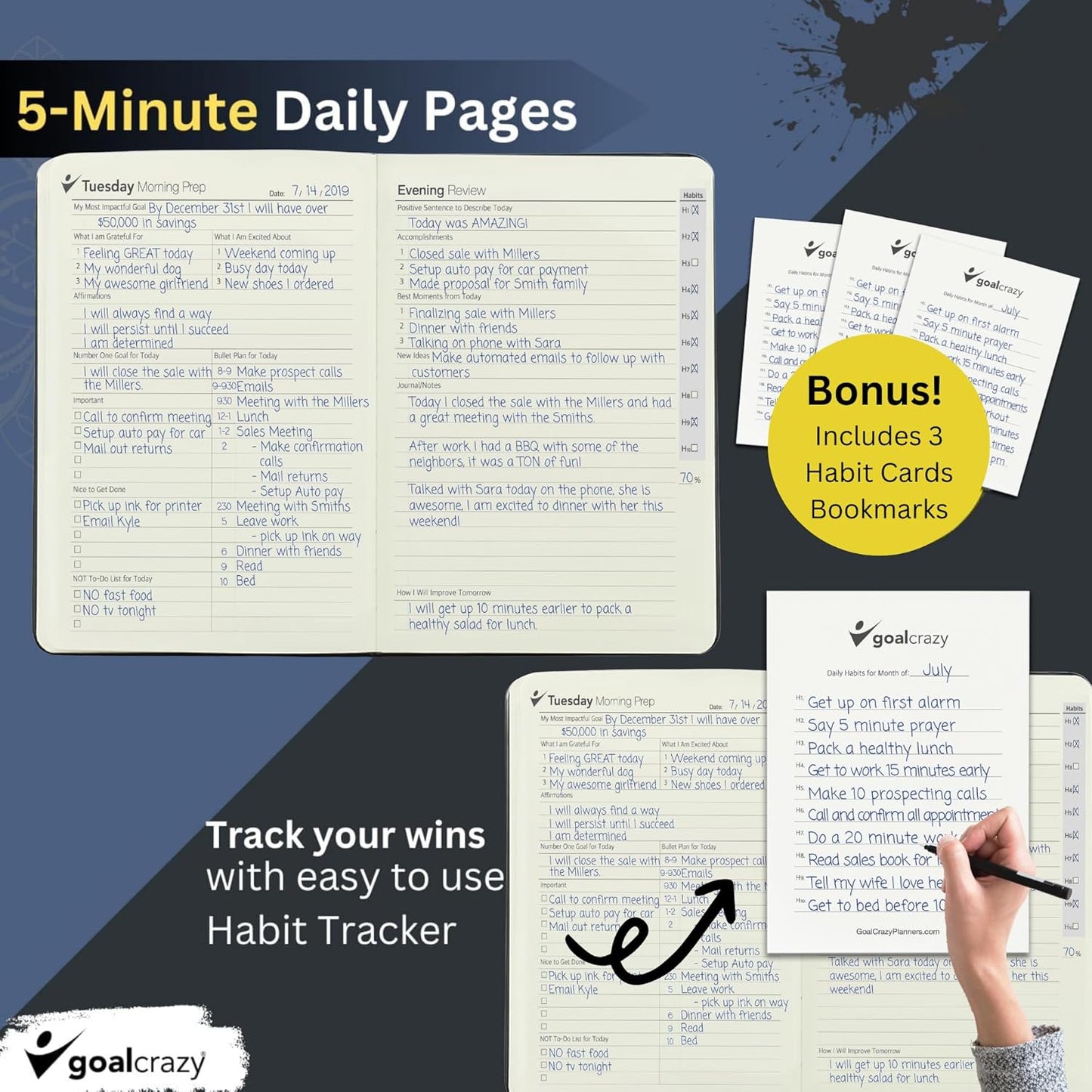 Undated Daily Planner to Achieve Your Goals 2025-2026 - 90 Day Guided Journal & Productivity Organizer with Goal Setting, Habit Tracker, To Do List, Academic & Work Calendar, Leather Hardcover - Navy