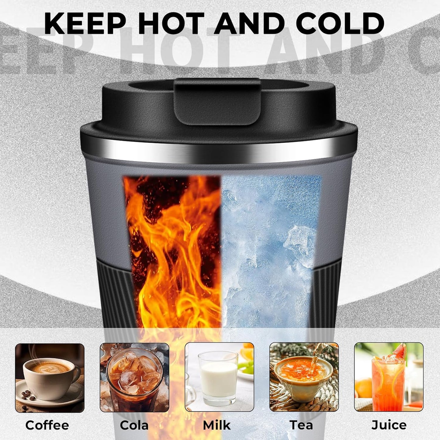 Insulated Coffee Tumbler 17 oz, Stainless Steel Coffee Mug with Lids, Travel Coffee Mug Leak Proof, Double Wall Vacuum Insulated Reusable Iced Coffee Cup, Keep Drinks Hot and Cold (Gray, 17 Ounces)