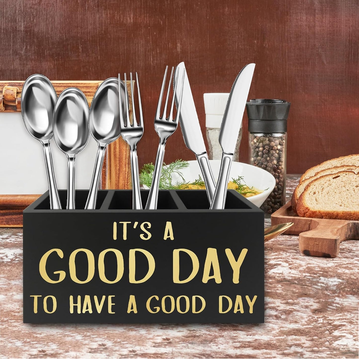 Inspirational Office Pen Pencil Holder Organizer for Desk, It's a Good Day to Have a Good Day Positive Wooden Box Signs Decorations for Home Office Desk Tabletop, Motivational Gifts for Women