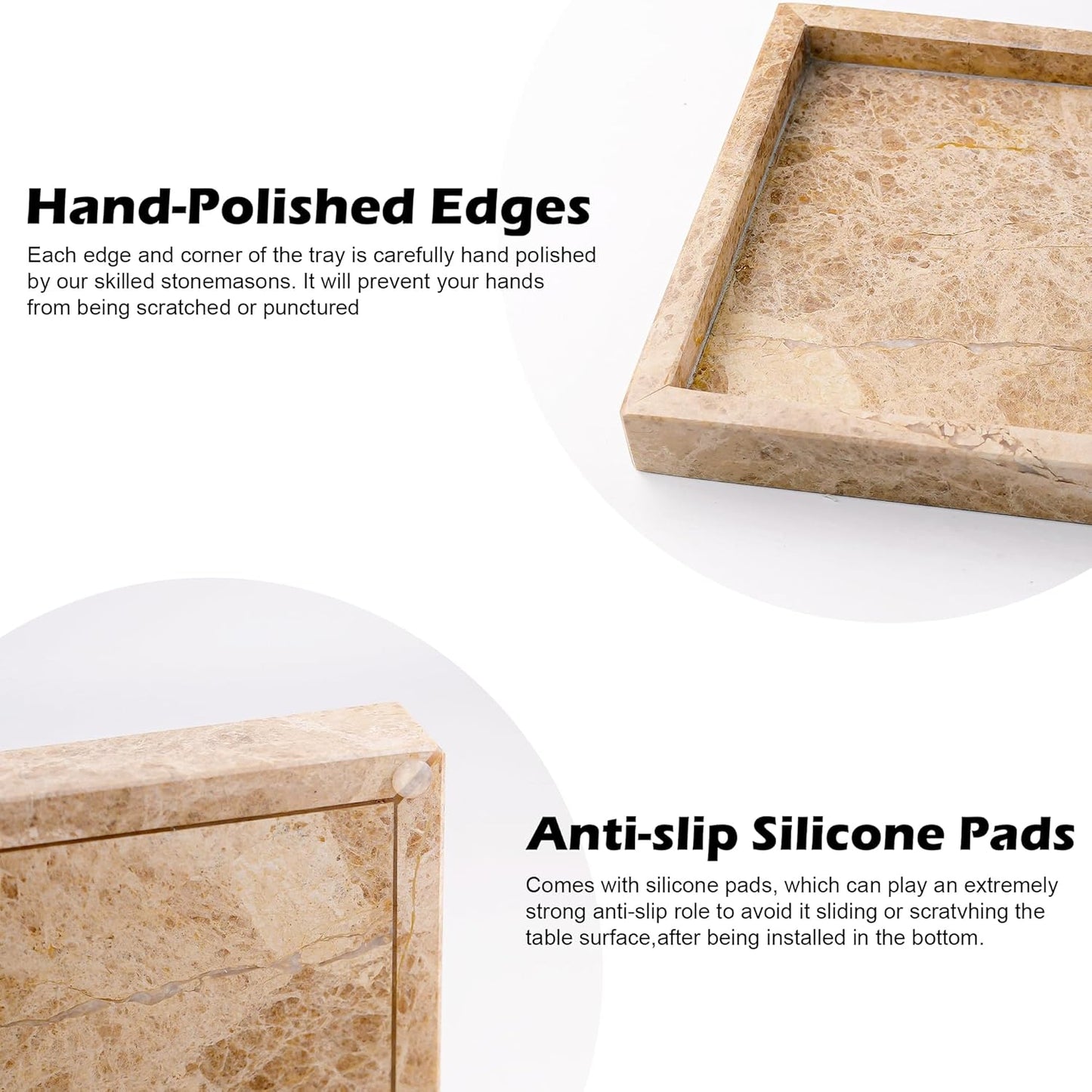 WORHE Italy Natural Marble Vanity Tray for Jewelry, Perfume, Makeup, Candle, Modern Decorative Trays for Bathroom Bedroom Dresser Rectangle Kitchen Storage Organizer for Home Decor Light Brown (WH038)