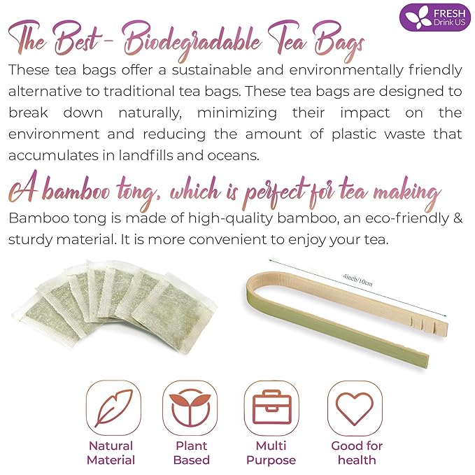 FreshDrinkUS, Premium 135 Ginger Tulsi Tea Bags, 100% Natural, Hand-made Blend of Ginger and Tulsi Holy Basil Leaves, Eco-conscious Tea Bags. Herbal Tea. No Sugar, No Caffeine, Vegan.