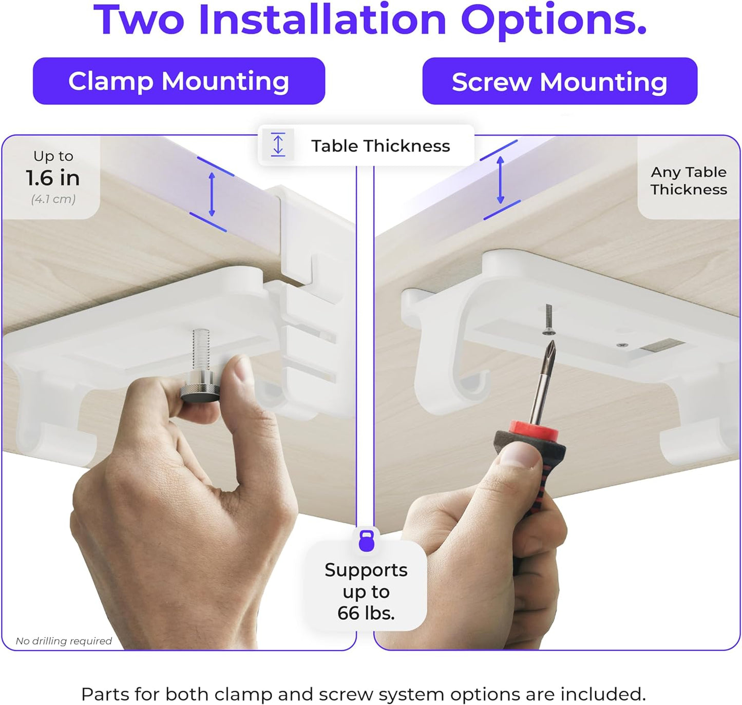 Ascrono Original No Drill Under Desk Cable Management Tray 53.9" - Premium White Fabric Cable Management Under Desk - Clamp/Screw Mount Cord Organizer - Supports Upto 66lbs - Extra Large