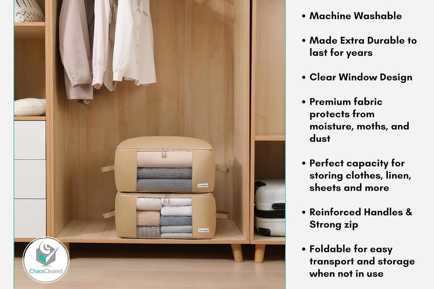 Clothing Storage Bags Clothes Organizer folding fabric bags for sweaters, clothing, garment, bedding, quilt, linens, large folding organizers with zip & window, mothproof underbed space saver bins