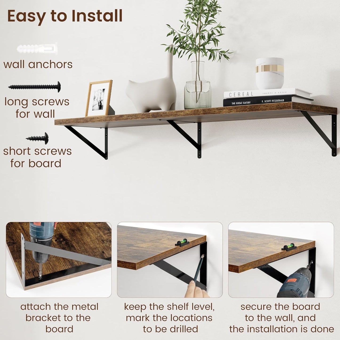 Axeman 12 Inch Deep Floating Shelves for Wall - 48 Inch Wide x 12 Inch Deep Wall Shelves Set of 2 - Rustic Wood Floating Shelves for Living Room