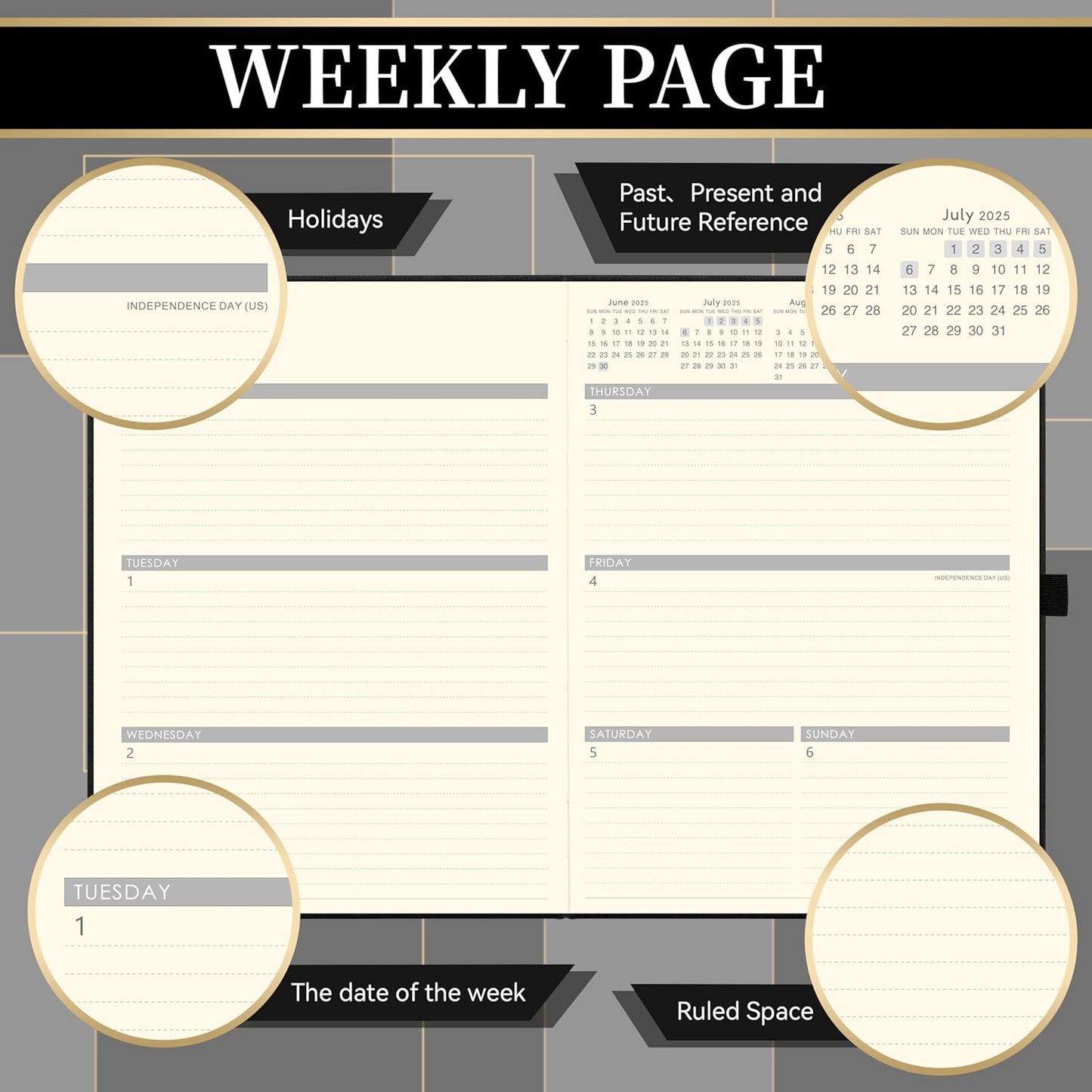 2025-2026 Planner - Academic Planner 2025-2026, Leather Weekly Monthly, Jul.2025 - Jun.2026, 9" x 11", Inner Pocket + Bookmarks+ Leather Hardcover