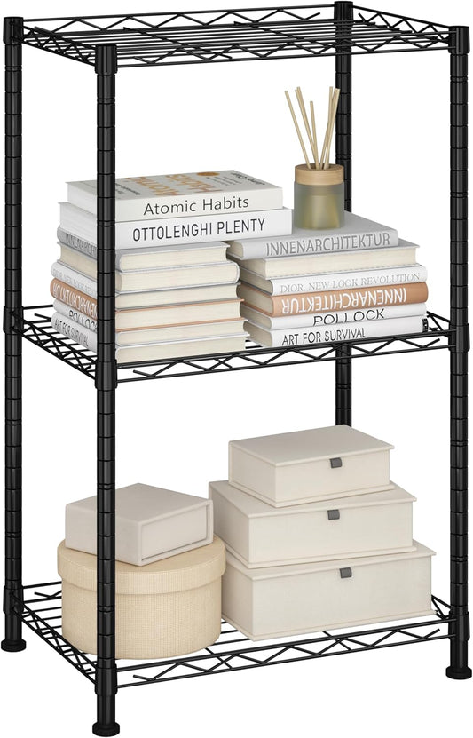 HOMEFORT Storage Shelves, 3-Wire Shelving, Metal Shelving Unit Adjustable Storage Shelves Rack for Kitchen, Pantry, Bathroom, Black, 15.7" W x 11.6" D x 30" H