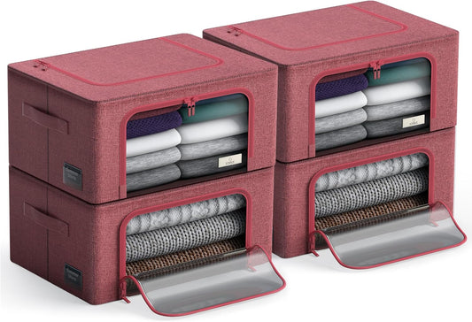 Sorbus Storage Bins with Metal Frame - Stackable & Foldable Clothes Organizer Bags - Oxford Fabric Storage Containers with Large Clear Window & Carry Handles, Bedroom Organization for Bedding & Linen