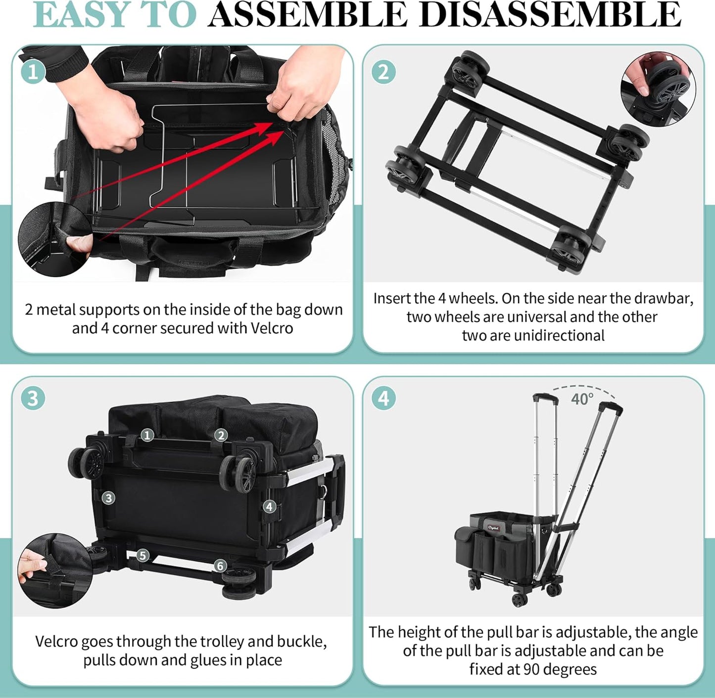Rolling Cleaning Caddy, Cleaning Supplies Organizer with Trolley, Wearable Cleaning Tote Bag on Wheels with Hard Bottom, Cleaning Carts for Housekeepers/Home/Car/Office/Picnic (Grey)