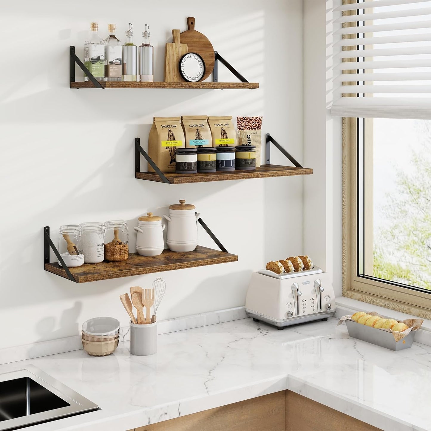 Axeman Deep Floating Shelves for Wall - 24 Inch Wide x 10 Inch Deep Floating Shelves Set of 2 -Rustic Wide Wall Shelves for Living Room Bathroom Bedroom