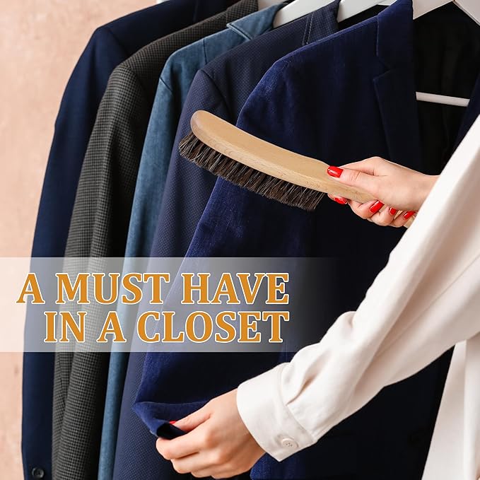 Lint Brush for Clothes with 100% Soft Horse Hair Bristle, Large Beech Wood Handle, Lint Remover for Hat, Pet Hair, Suits, Cashmere, Wool, Velvet, Suede, Shoe